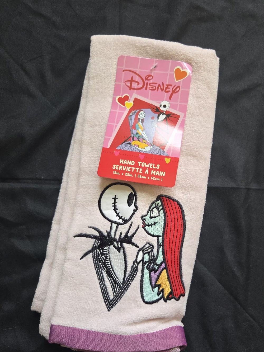 Disney Jack & Sally Embroidered Pink and Purple Hand Towel - Picture 1 of 2